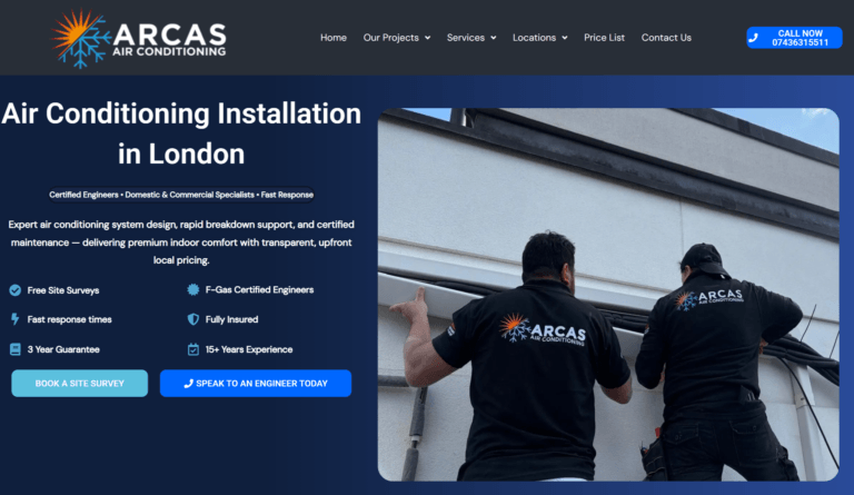 Website Preview of Arcas Air Conditioning
